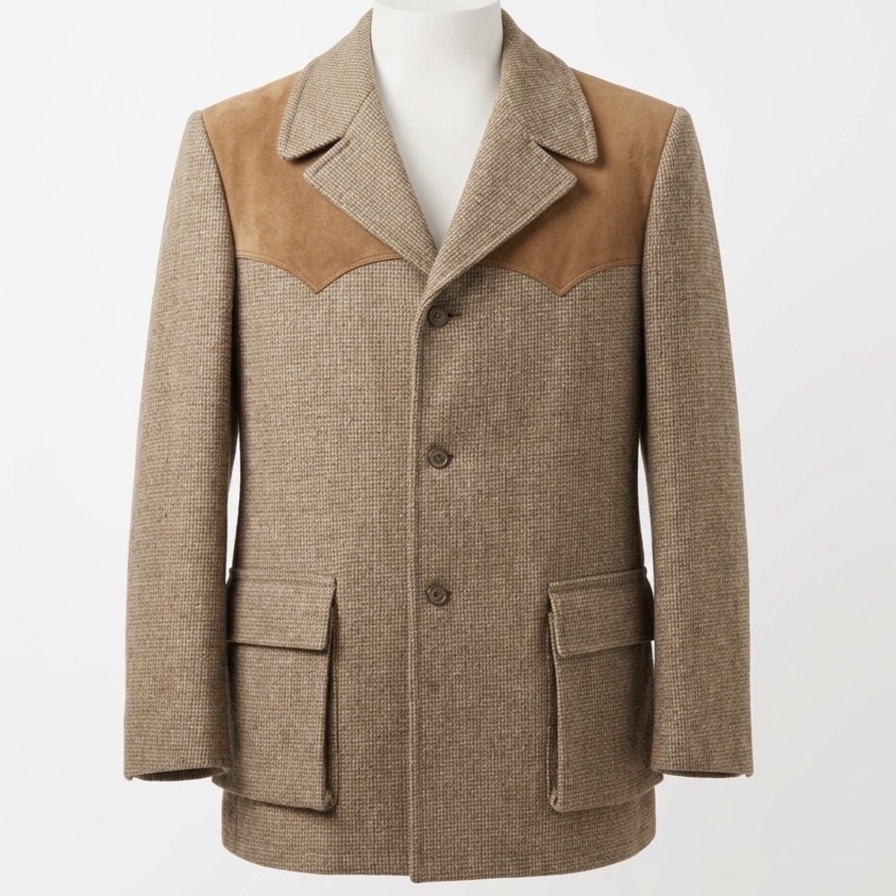 Rare Vintage Zero King Tweed Western Jacket Suede Yoke Wool Blend Blazer 42L